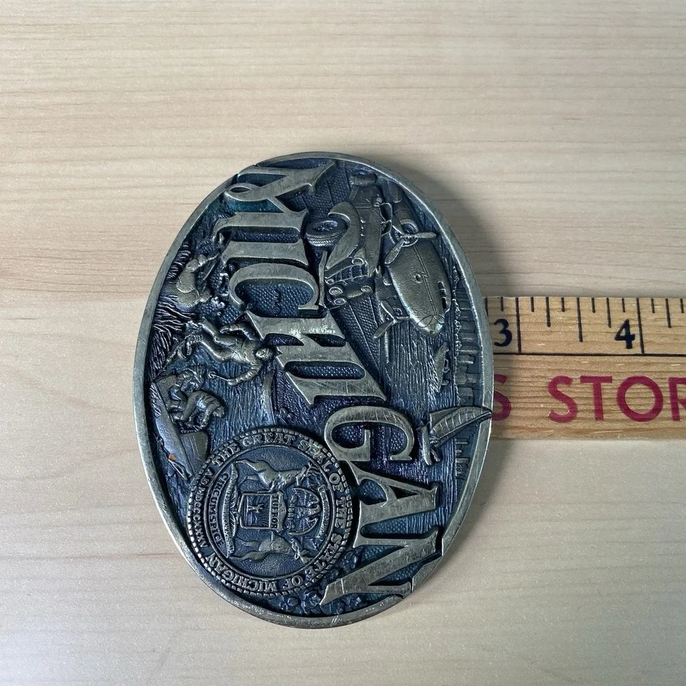 Vintage ADM Michigan State Belt Buckle First Edition Solid‎ Brass Award Design